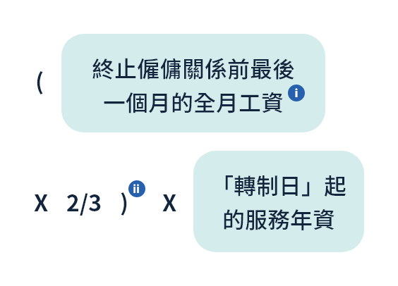 轉制後部分遣散費／長期服務金的計算方法:月薪僱員