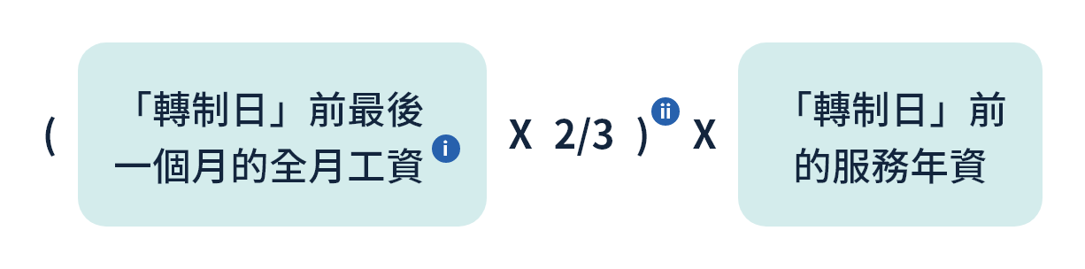 轉制前部分遣散費／長期服務金的計算方法:月薪僱員
