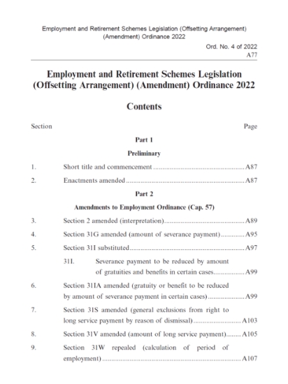 Employment and Retirement Schemes Legislation (Offsetting Arrangement) (Amendment) Ordinance 2022